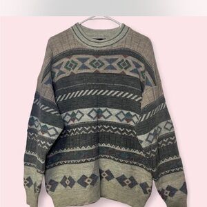 Vintage 90s Fisherman Geometric Crewneck Sweater Multicolor Unisex XL Old Money